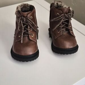 Brown Kids Boots with Faux Fur Lining